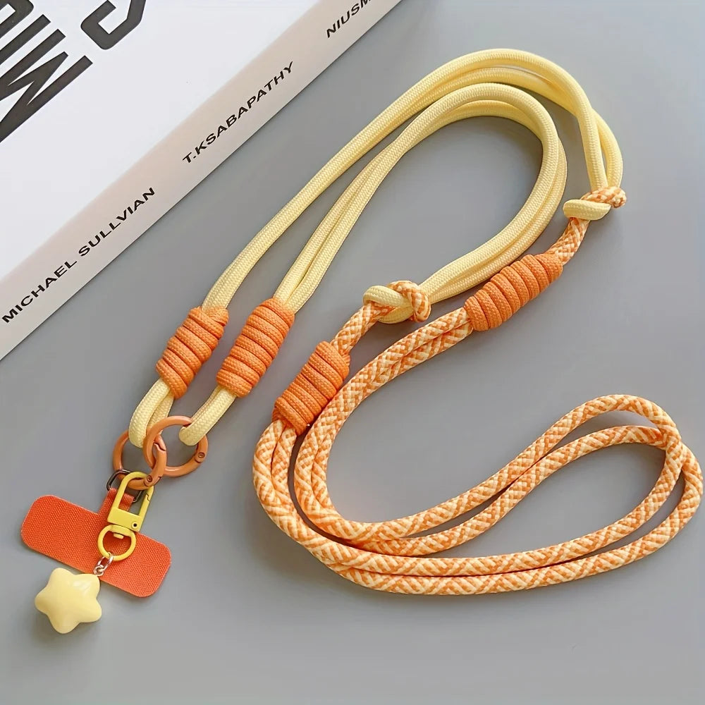 1Pc Two-Tone Long Crossbody Phone Lanyard with Star Charm, Anti-Theft Color-Block Universal Lanyard, Lanyard for Cameras or Bags