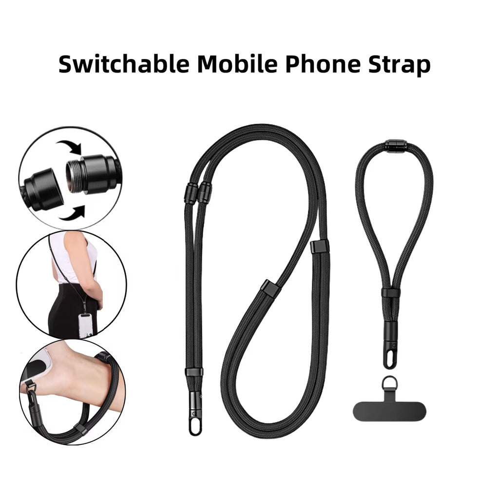 3-In-1 Switchable Mobile Phone Lanyard Adjustable Length Universal Mobile Phone Case Strap