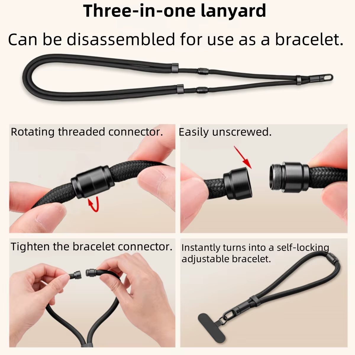 3-In-1 Switchable Mobile Phone Lanyard Adjustable Length Universal Mobile Phone Case Strap