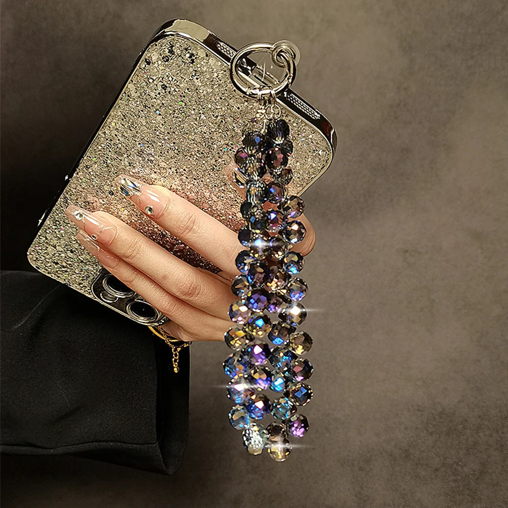 Beads Hand Wrist Strap Crystal Rhinestone Lanyard for Iphone Huawei Redmi Xiaomi Samsung Phone Charm Ornament Keychain Hang Rope