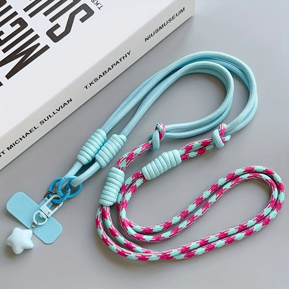 1Pc Two-Tone Long Crossbody Phone Lanyard with Star Charm, Anti-Theft Color-Block Universal Lanyard, Lanyard for Cameras or Bags