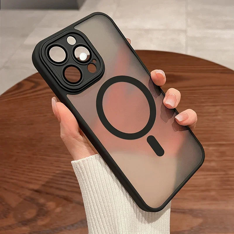 Magnetic Luxury Matte Translucent Armor Shockproof Case for Iphone 16 15 14 13 12 17 Pro Max for Magsafe Wireless Charge Cover