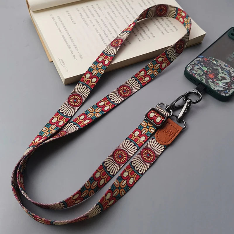 Retro Totem Pattern Crossbody Cell Phone Lanyard Adjustable Hanging Neck Mobile Phone Strap Pendant with Universal Card Gasket
