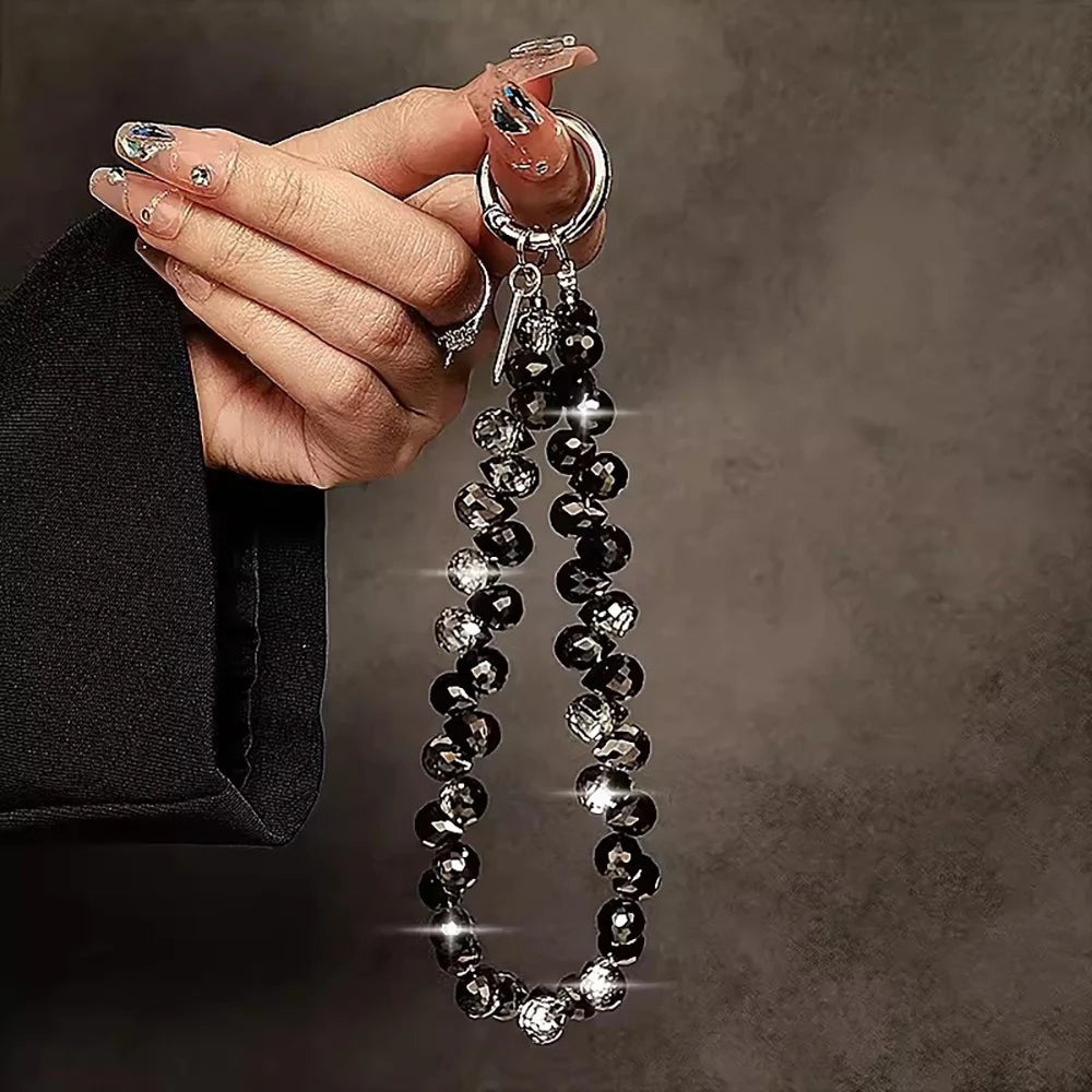 Beads Hand Wrist Strap Crystal Rhinestone Lanyard for Iphone Huawei Redmi Xiaomi Samsung Phone Charm Ornament Keychain Hang Rope