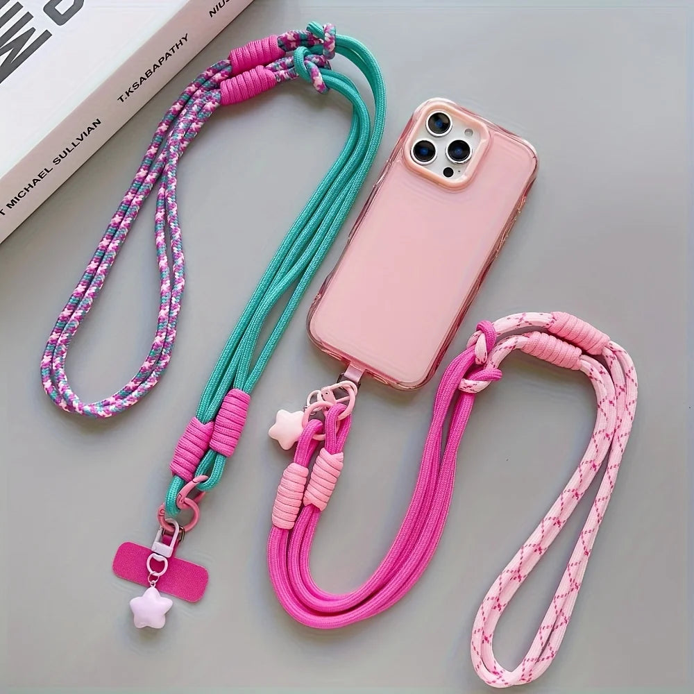 1Pc Two-Tone Long Crossbody Phone Lanyard with Star Charm, Anti-Theft Color-Block Universal Lanyard, Lanyard for Cameras or Bags