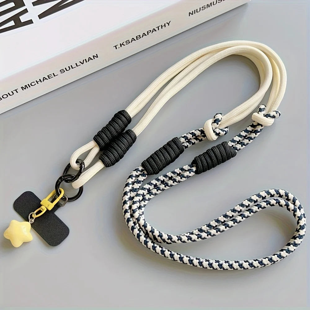 1Pc Two-Tone Long Crossbody Phone Lanyard with Star Charm, Anti-Theft Color-Block Universal Lanyard, Lanyard for Cameras or Bags