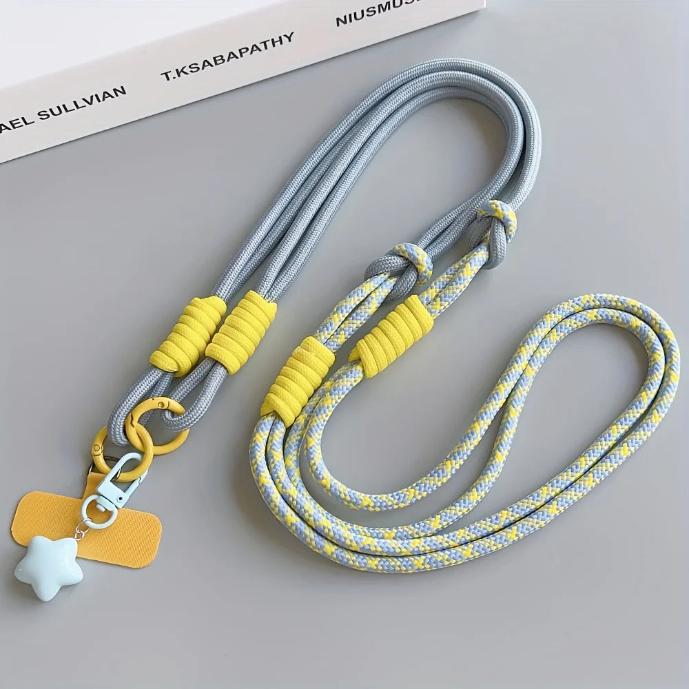1Pc Two-Tone Long Crossbody Phone Lanyard with Star Charm, Anti-Theft Color-Block Universal Lanyard, Lanyard for Cameras or Bags