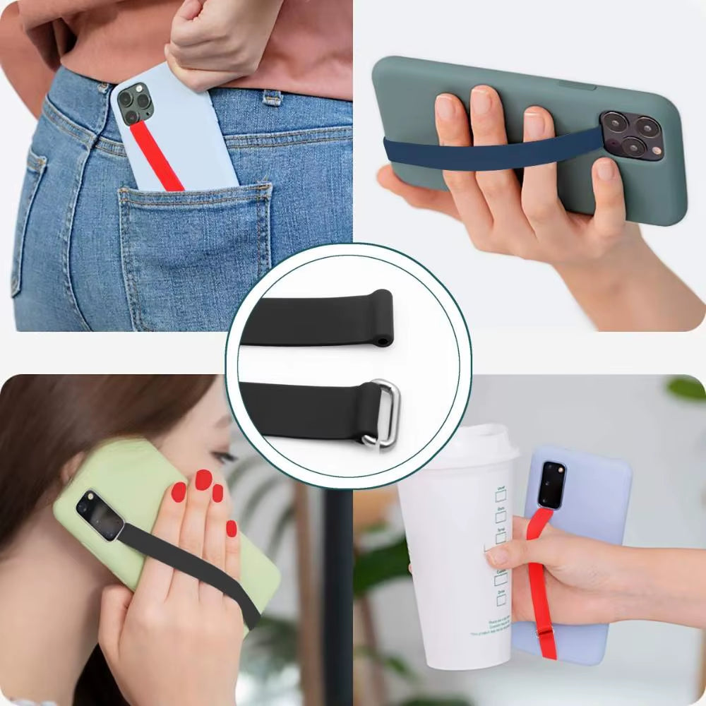 Elastic Silicone Phone Straps Ropes Holder Soft Silicone Wristband Hand Band Grip Finger Ring for Iphone Samsung Huawei Xiaomi