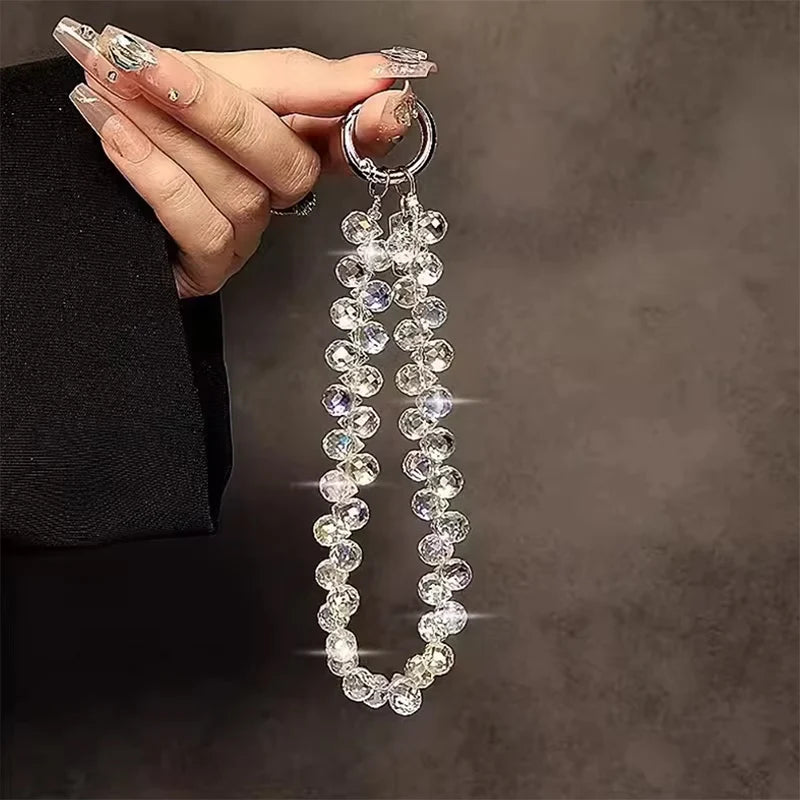 Beads Hand Wrist Strap Crystal Rhinestone Lanyard for Iphone Huawei Redmi Xiaomi Samsung Phone Charm Ornament Keychain Hang Rope