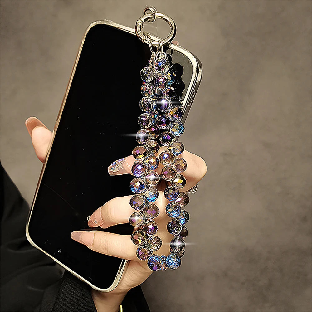 Beads Hand Wrist Strap Crystal Rhinestone Lanyard for Iphone Huawei Redmi Xiaomi Samsung Phone Charm Ornament Keychain Hang Rope