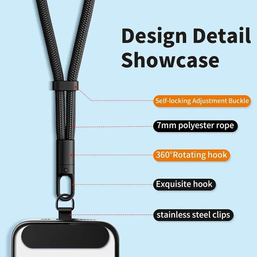 Universal Phone Lanyard with Clip Upgraded Anti-Drop 360° Rotation Adjustable Neck/Crossbody Strap for All Phone Cases